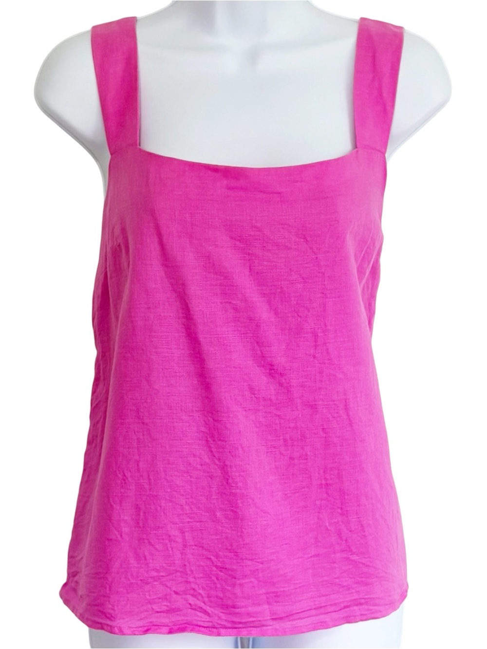 J.CREW Linen Cotton Square Neck Tank Top Hot Pink Side Zip Blouse Large